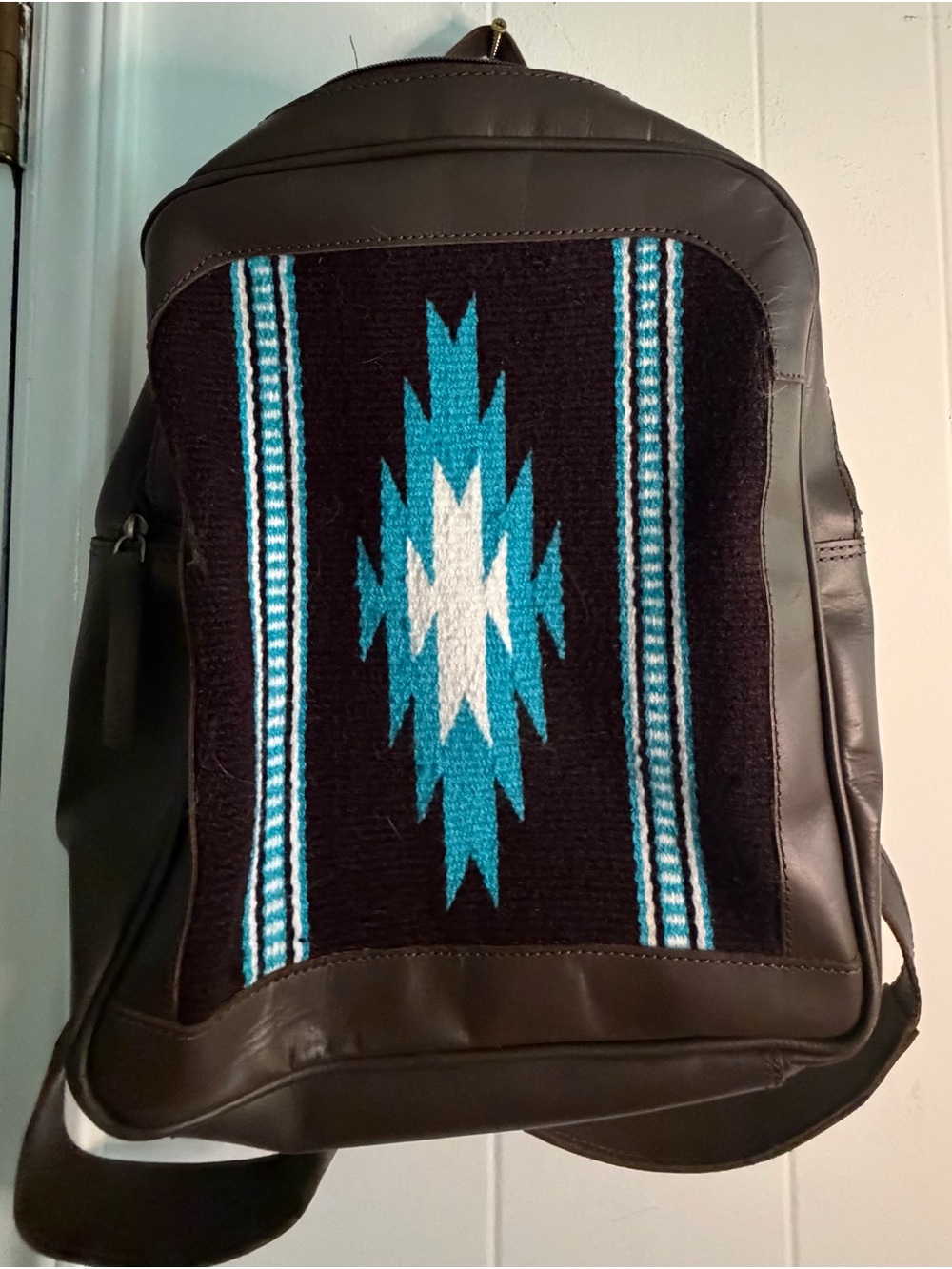 Blue Aztec Accent Women's Leather-Trim Backpack